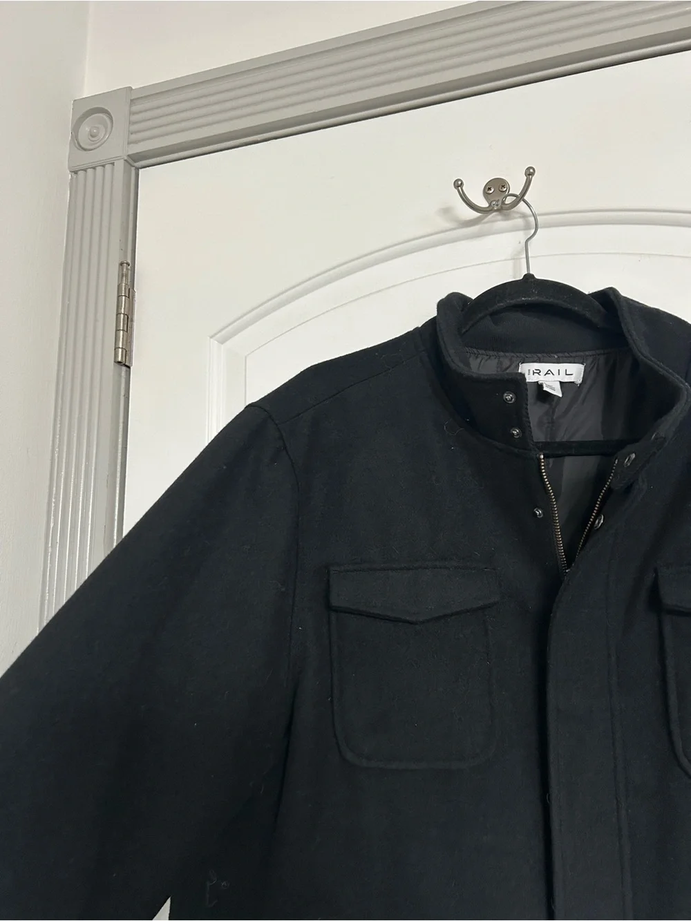 The Rail Military Field Wool Blend Jacket Size XL Black Minimalist Chic Utility